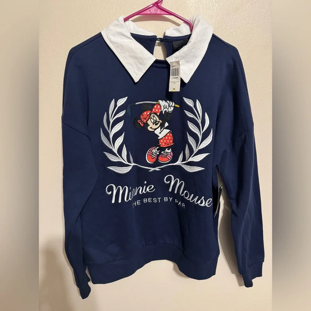 NWT- Disney Minnie Mouse Golf Collared Woman’s Crewneck- Boxlunch Exclusive - Picture 1 of 6